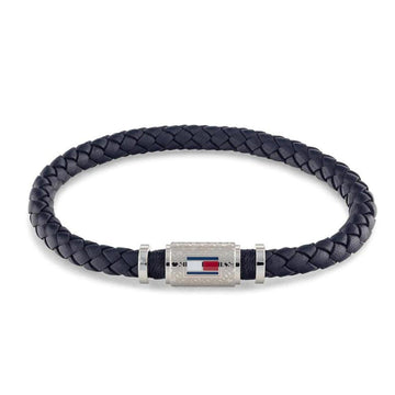 Ανδρικό βραχιόλι Tommy Hilfiger δερμάτινο σε μπλε χρώμα με πλεκτό σχέδιο.